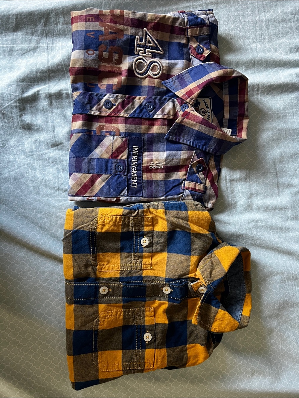 Bundle of Vintage Boys Raider Jean co Plaid Button-Down Shirt - Blue & Yellow